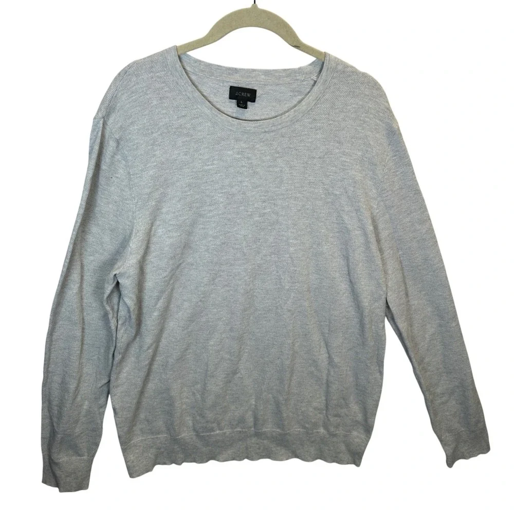 J. Crew Mens Large Gray Cotton Cashmere Blend Crewneck Sweater Heathered Knit